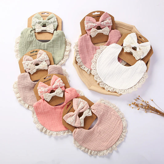 🌸 Baby 3-teiliges Set-Lätzchen,Stirnband und Schal