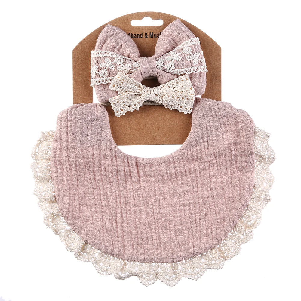 🌸 Baby 3-teiliges Set-Lätzchen,Stirnband und Schal