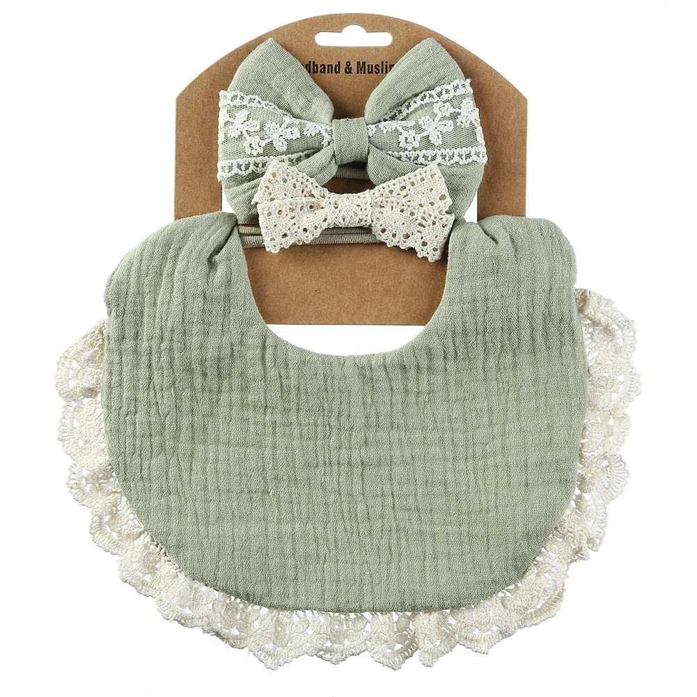 🌸 Baby 3-teiliges Set-Lätzchen,Stirnband und Schal